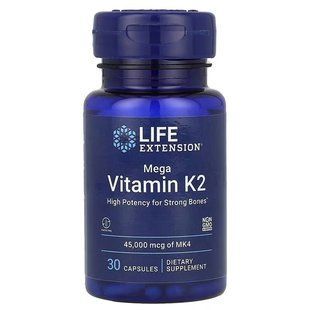Вітамін К2, 45 мг, Mega Vitamin K2, Life Extension, 30 капсул LEX24173 фото