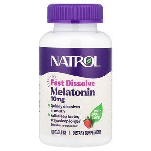 Мелатонин, Melatonin, Natrol, максимальная сила, вкус клубники, быстрорастворимый, 10 мг, 100 таблеток NTL-07150 фото