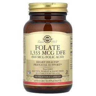Фолат, Folate, Solgar, фолієва кислота, 1333 мкг DFE, 250 вегетаріанських капсул SOL-01092 фото