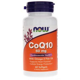 Коензим Q10 з риб"ячим жиром Омега-3, CoQ10 with Omega-3 Fish Oil, Now Foods, 60 мг, 60 гелевих капсул NOW-03163 фото
