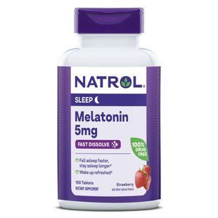 Мелатонін швидкорозчинний підвищеної сили, 5 мг, смак полуниці, Melatonin, Fast Dissolve, Extra Strength, Natrol, 150 таблеток NTL07144 фото