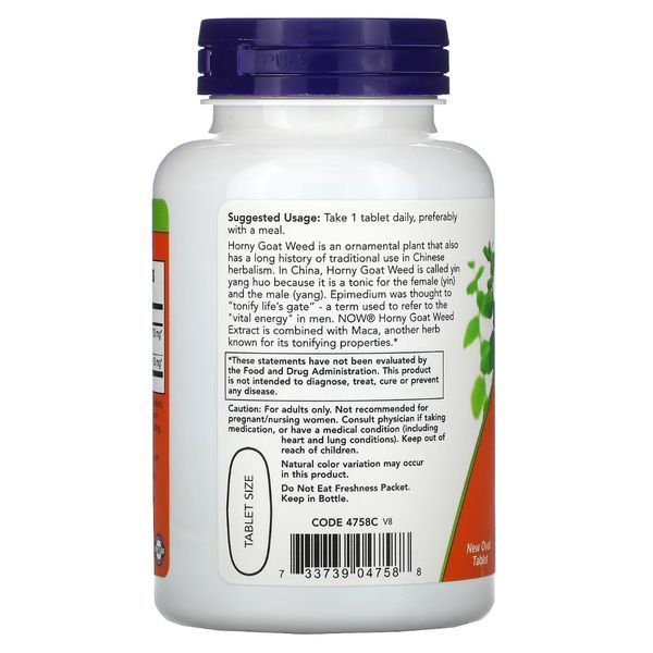 Горянка (епімедіум), 750 мг, Horny Goat Weed Extract, Now Foods, 90 таблеток NF4758 фото