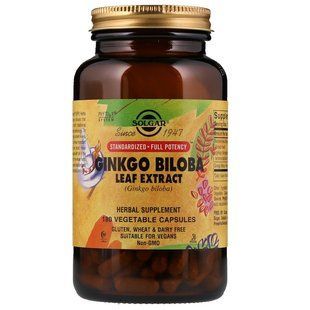 Гінкго Білоба, Ginkgo Biloba, Solgar, екстракт листя, 180 вегетаріанських капсул SOL-04132 фото