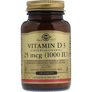 Вітамін D3, 25 мкг, 1000 МО, Cholecalciferol, Solgar, 180 таблеток SOL03311 фото