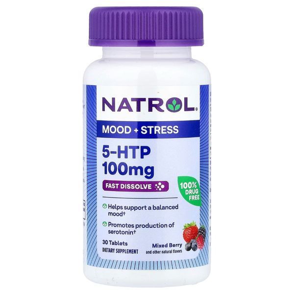 5-HTP (Гидрокситриптофан) быстрорастворимый, 100 мг, вкус диких ягод, 5-HTP, Natrol, 30 таблеток NTL06044 фото