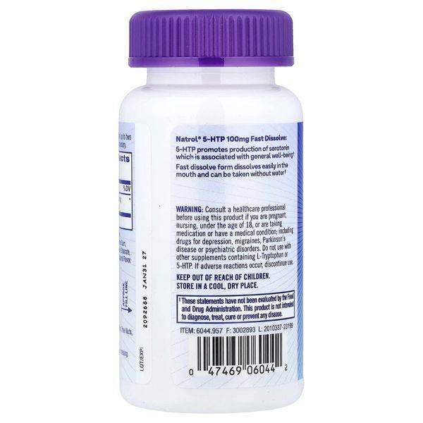 5-HTP (Гидрокситриптофан) быстрорастворимый, 100 мг, вкус диких ягод, 5-HTP, Natrol, 30 таблеток NTL06044 фото