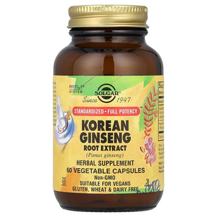 Женьшень корейський, Korean Ginseng, Solgar, екстракт коріння, 60 вегетаріанських капсул SOL-04138 фото