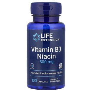 Витамин В3 (ниацин), Vitamin B3 Niacin, Life Extension, 500 мг, 100 капсул LEX-37210 фото