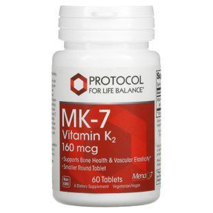 MK-7 Витамин K2, Vitamin K2, Protocol for Life Balance, 160 мкг, 60 таблеток PRT-10993 фото