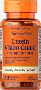 Лютеин с зеаксантином и цинком, Lutein Vision Guard, Puritan's Pride, 30 гелевых капсул PTP-76392 фото