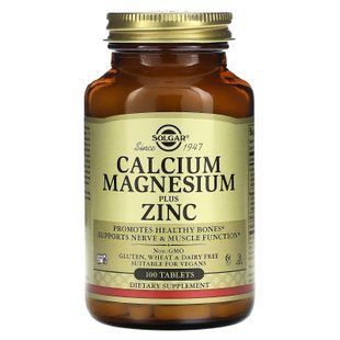 Кальций, магний, цинк, Calcium Magnesium Plus Zinc, Solgar, 100 таблеток SOL-00520 фото