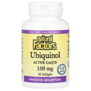 Убіхінол, активний CoQ10, 100 мг, Ubiquinol, Active CoQ10, Natural Factors, 30 гелевих капсул NFS20727 фото