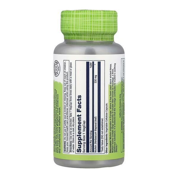 Диетическая добавка Mullein Leaf 330mg - 100 vcaps 2023-10-6980 фото