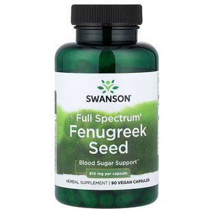 Пажитник, насіння, Fenugreek Seed, Swanson, 90 веганських капсул (610 мг на капсулу) SWV-11335 фото