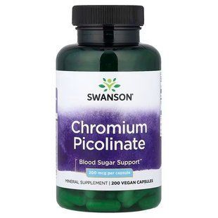 Хром піколінат, Chromium Picolinate, Swanson, 200 мкг, 200 веганських капсул SWV-01923 фото