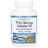Жир дикого аляскинского лосося, 1000 мг, OmegaFactors, Wild Alaskan Salmon Oil, Natural Factors, 90 гелевых капсул NFS02256 фото