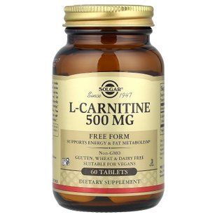 Карнітин (L-Carnitine), Solgar, вільна форма, 500 мг, 60 таблеток SOL-00571 фото