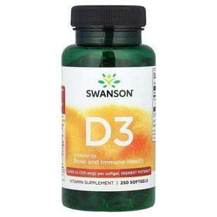 Вітамін D3, Vitamin D3, Swanson, високоефективний, 5000 МО (125 мкг), 250 гелевих капсул SWV-11371 фото