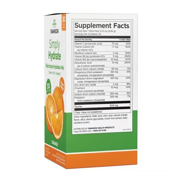 Электролиты Simply Hydrate Electrolyte Hydration Mix - 30 packs Orange 2023-10-5719 фото