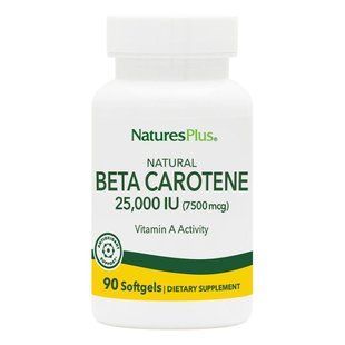 Бета-каротин натуральный, Natural Beta Carotene, Nature's Plus, 25000 МЕ (7500 мкг), 90 гелевых капсул NAP-00963 фото