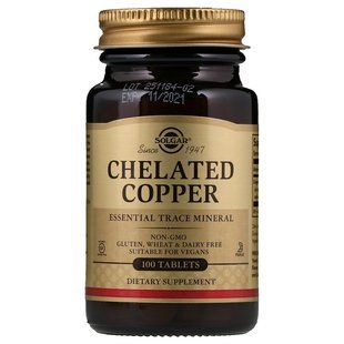 Мідь (Chelated Copper), Solgar, хелатна форма, 100 таблеток SOL-00640 фото