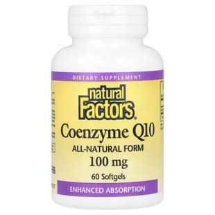 Коензим Q10, 100 мг, Coenzyme Q10, Natural Factors, 60 гелевих капсул NFS02071 фото
