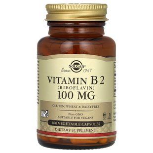 Рибофлавін (вітамін В2), Vitamin B2, Solgar, 100 мг, 100 вегетаріанських капсул SOL-03050 фото