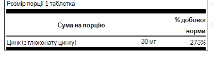 Цинк Zinc Gluconate 30mg - 250caps 100-71-2991176-20 фото