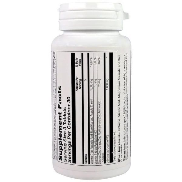 Лизин 1000 Мг, L-Lysine, Solaray, 90 Таблеток SOR04860 фото