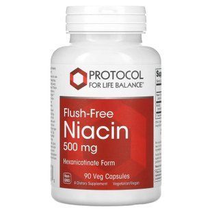 Ниацин, Flush-Free Niacin, Protocol for Life Balance, без покраснения, 500 мг, 90 веганских капсул PRT-10498 фото