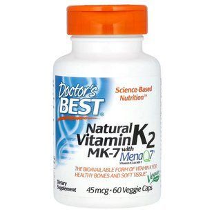 Вітамін K2, MK-7 з MenaQ7, 45 мкг, Vitamin K2 MK-7 з MenaQ7, Doctor's Best, 60 вегетаріанських капсул DRB00198 фото
