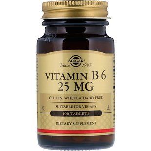 Вітамін В6, Vitamin B6, Solgar, 25 мг, 100 таблеток SOL-03082 фото