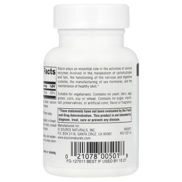 Ниацин, Витамин В3, 100 мг, Niacin, Source Naturals, 100 таблеток SN0501 фото