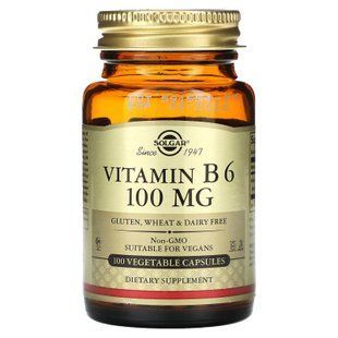 Вітамін В6, Vitamin B6, Solgar, 100 мг, 100 вегетаріанських капсул SOL-03110 фото