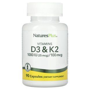 Вітамін D3 та К2, Vitamin D3 & K2, Nature's Plus, 1000 МО/100 мкг, 90 капсул NAP-01043 фото