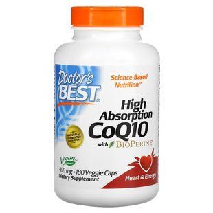 Коензим Q10 високої абсорбації з Біоперіном, 400 мг, High Absorption CoQ10 with BioPerine, Doctor's Best, 180 вегетаріанських капсул DRB00332 фото