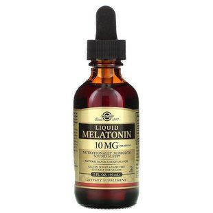 Мелатонин, Melatonin, Solgar, жидкий, вкус черной вишни, 10 мг, 59 мл SOL-50380 фото
