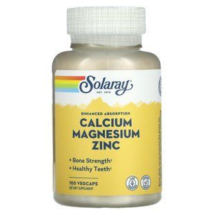 Кальций, магний и цинк, Calcium, Magnesium, Zinc, Solaray, 100 вегетарианских капсул SOR-04560 фото
