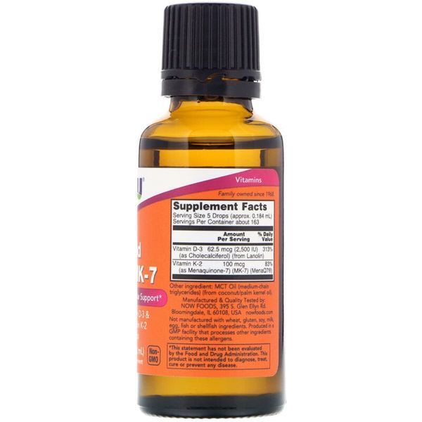 Рідкий Вітамін D3 і MK-7, Liquid D3 & MK-7, Now Foods, 30 мл (1 унція) NF0379 фото