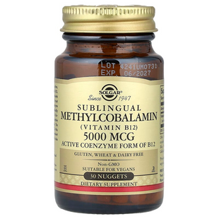 Вітамін В12 (метилкобаламін), Vitamin B12, Solgar, сублінгвальний, 5000 мкг, 30 таблеток SOL-01958 фото