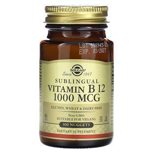 Вітамін В12 сублінгвальний, Vitamin B12 Sublingual, Solgar, ціанокобаламін, 1000 мкг, 100 таблеток SOL-03229 фото