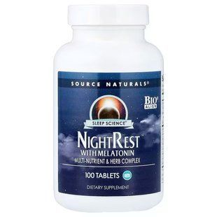 Мультипитательный и травяной комплекс для сна с мелатонином, NightRest With Melatonin, Source Naturals, 100 таблеток SNS-00358 фото