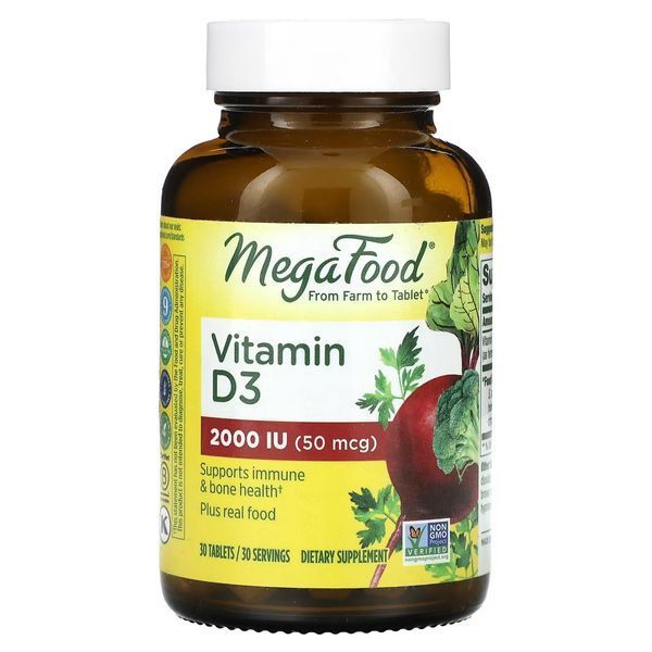 Витамин D3 2000 IU, Vitamin D3, MegaFood, 30 таблеток MGF10220 фото
