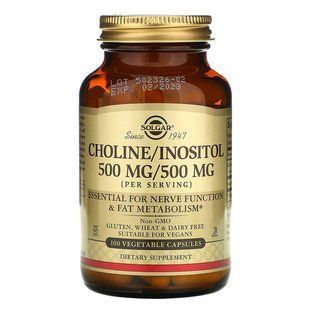 Холін та Інозитол, Choline/Inositol, Solgar 100 вегетаріанських капсул SOL-00850 фото