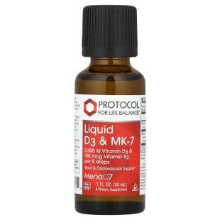 Витамины D3 и К-2 (MK-7), Liquid D3 & MK-7, Protocol for Life Balance, жидкие, 30 мл PRT-10379 фото