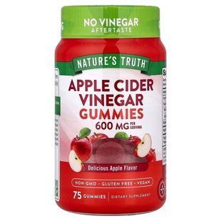 Яблучний оцет, Apple Cider Vinegar, Nature's Truth, смак яблука, 600 мг, 75 веганських жувальних цукерок (200 мг в одній жувальній цукерці) NTH-11372 фото