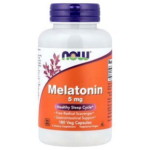 Мелатонин, Melatonin, Now Foods, 5 мг, 180 вегетарианских капсул NOW-03556 фото
