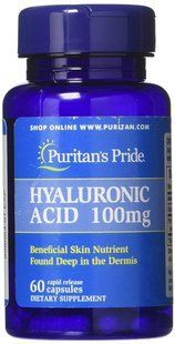 Гиалуроновая кислота, Hyaluronic Acid, Puritan's Pride, 100 мг, 60 капсул PTP-17688 фото