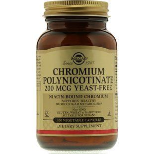 Хром полиникотинат, Chromium Polynicotinate, Solgar, без дрожжей, 200 мкг, 100 вегетарианских капсул SOL-00876 фото