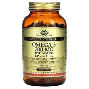 Омега-3, риб'ячий жир, Omega-3, EPA & DHA, Solgar, подвійна сила, 700 мг, 120 гелевих капсул SOL-02053 фото